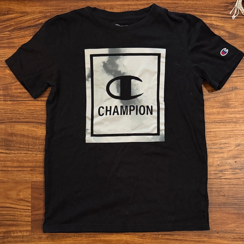 CHAMPION Boys Graphic T-Shirt Top Black & Gray Size XL
